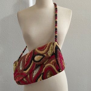 Timmy Woods Beaded Sequin Shoulder Bag Multicolor Boho Retro‎ Y2K Purse